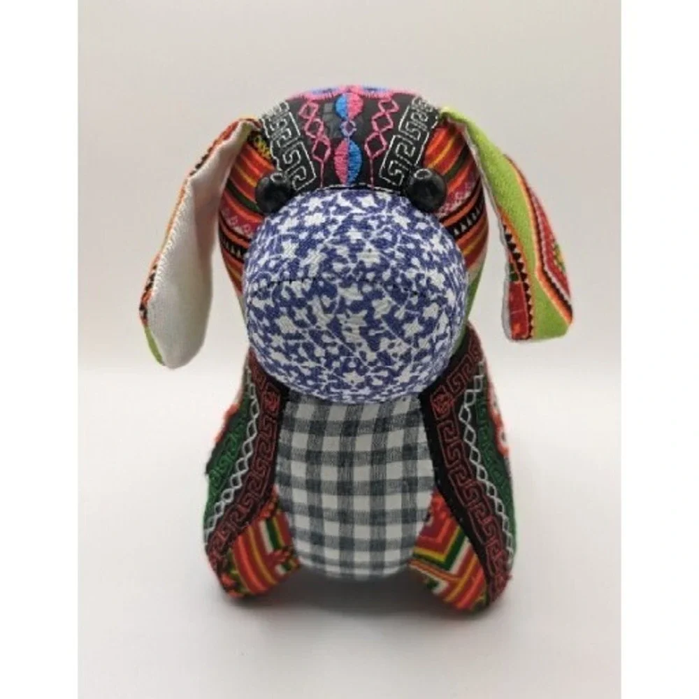 Fabric Brocade Pattern‎ Dog Made in Vietnam Bright Colors 6.5 Inch Patchwork EUC